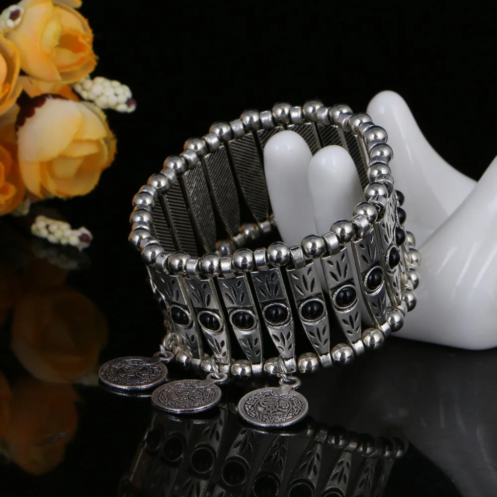 

Silver Tribal Ethnic Coin Tassel Festival Party Hippy Boho Pop Bracelet Dangle