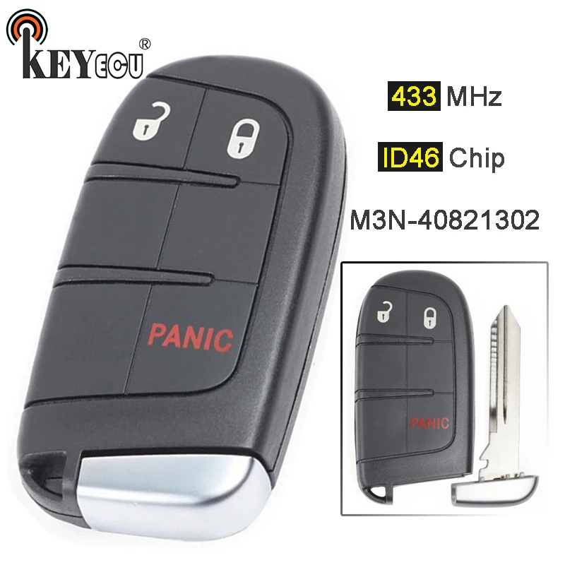 

KEYECU 433MHz ID46 Chip M3N-40821302 Replacement 2+1 3 Button Smart Remote Key Fob for Dodge Journey, for Charger Dart