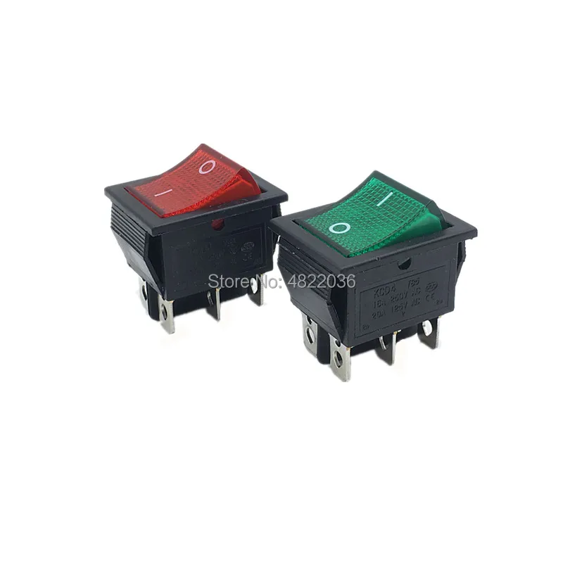 

1PC KCD4 Latching Rocker Switch Power Switch With Light 6 Pins 2 Position ON OFF 16A 250VAC 20A 125VAC