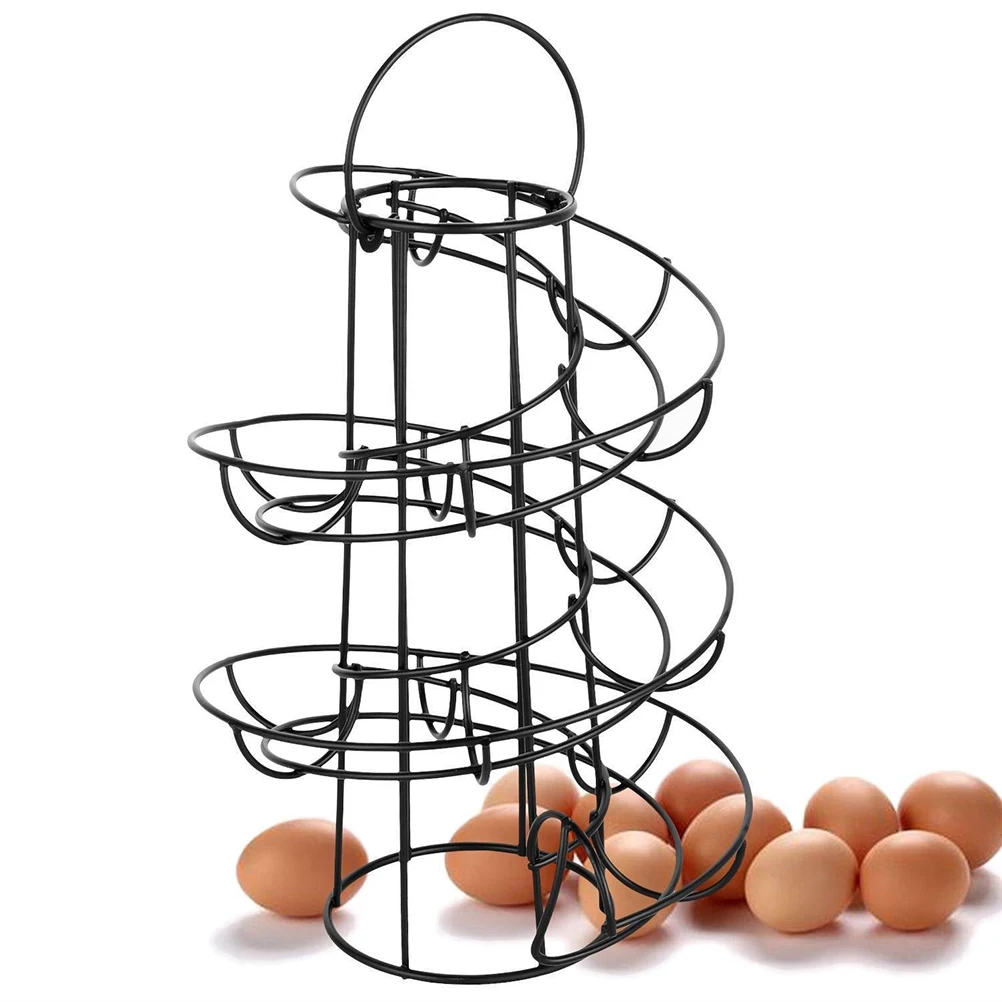 

Iron Wire Spiral Egg Basket Egg Rack Fruit Basket Multi-Functional Shelf Storage Rack Storage Container For Kitchen (Black)
