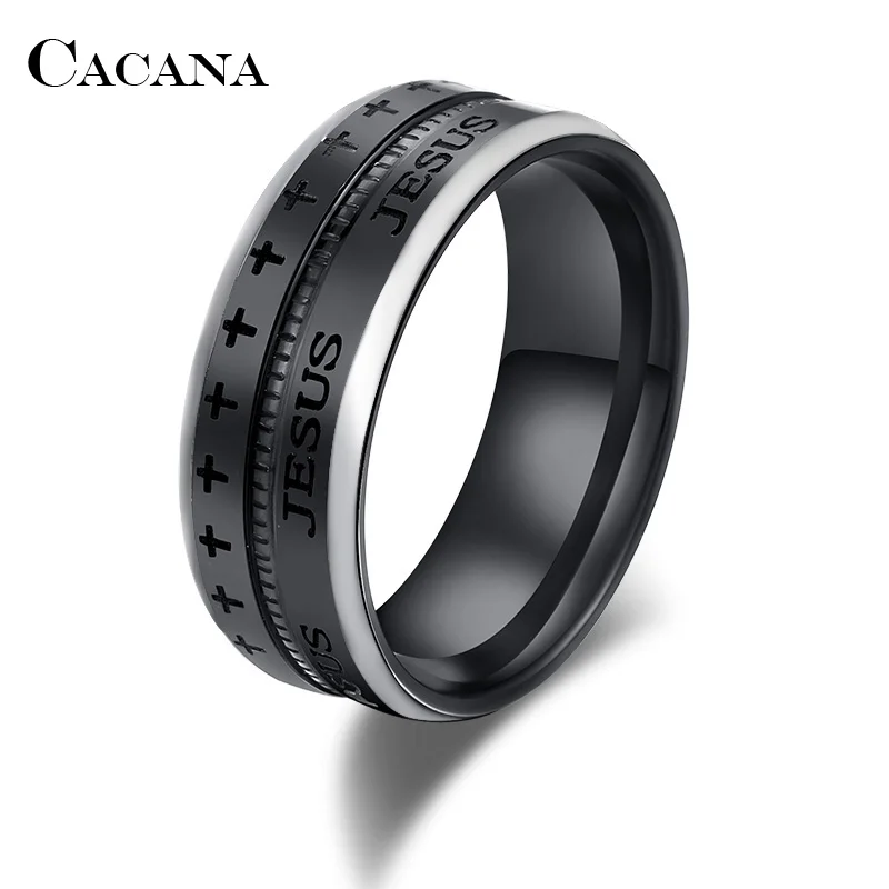CACANA Stainless Steel Rings For Women Men Black Jesus Engagement Fashion Jewelry Rings For Male Party Wedding