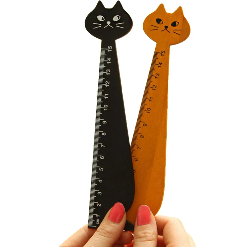 

1pcs Korea Creative Retro Eco-friendly Stationery 15cm Ruler Cartoon Cat Wooden Drawing Ruler For Kids Learning Tool Supplies