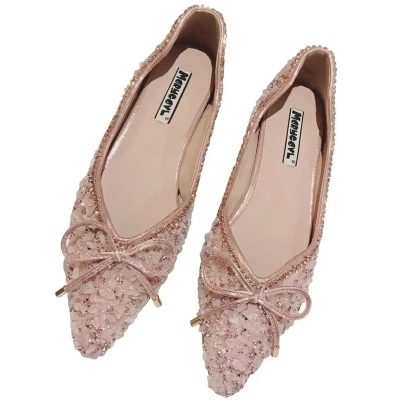 

Spring and autumn metal decorative flat shoes round head black wild flat with women's shoes