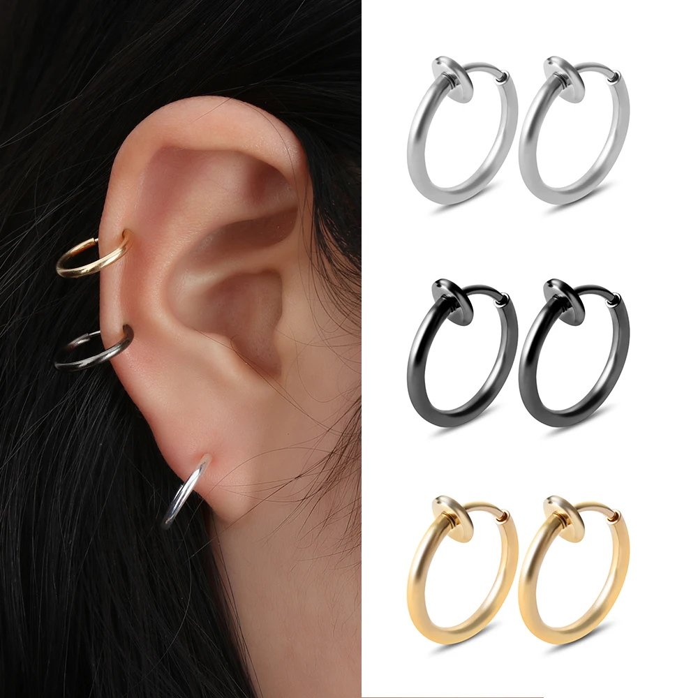 

2Pcs Fashion Fake Nose Ring Goth Punk Lip Ear Nose Clip On Fake Septum Spring Action Non Piercing Nose Ring Hoop Lip Hoop Rings