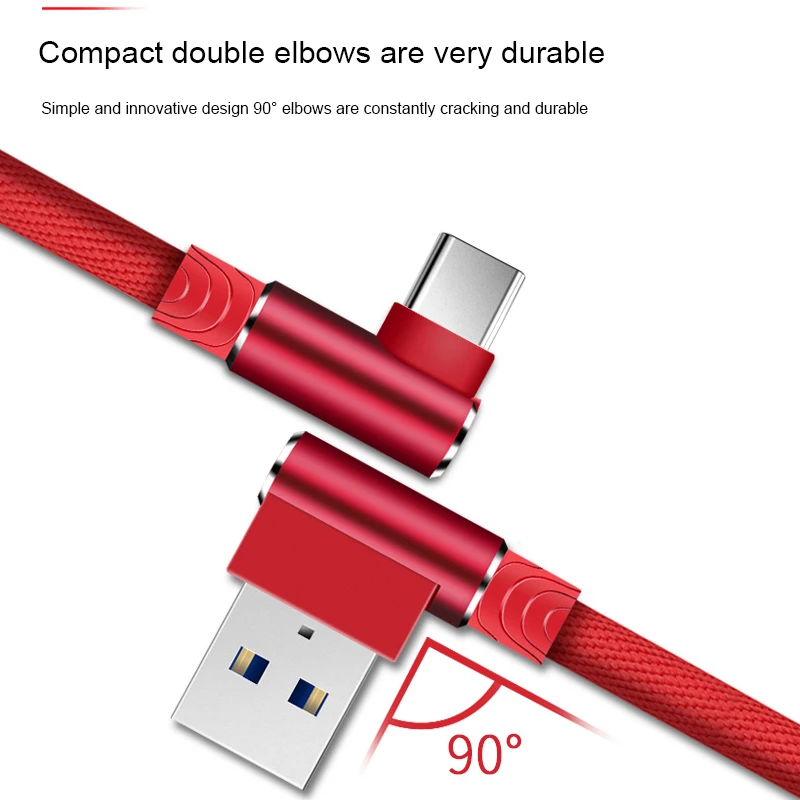 1, 2, 3 м usb type C 90 градусов 3A кабель для быстрой зарядки usb c type-c шнур для передачи данных зарядное устройство usb-c для samsung S8 S9 Note 9 8 Xiaomi Mi 8