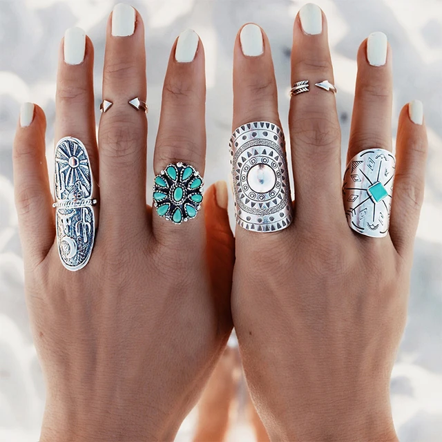 Silver Punk Vintage Ring Women Retro Geometry Oval Midi finger Rings Boho Jewelr Silver Punk Vintage Ring Women Retro Geometry Oval Midi finger Rings Boho Jewelr