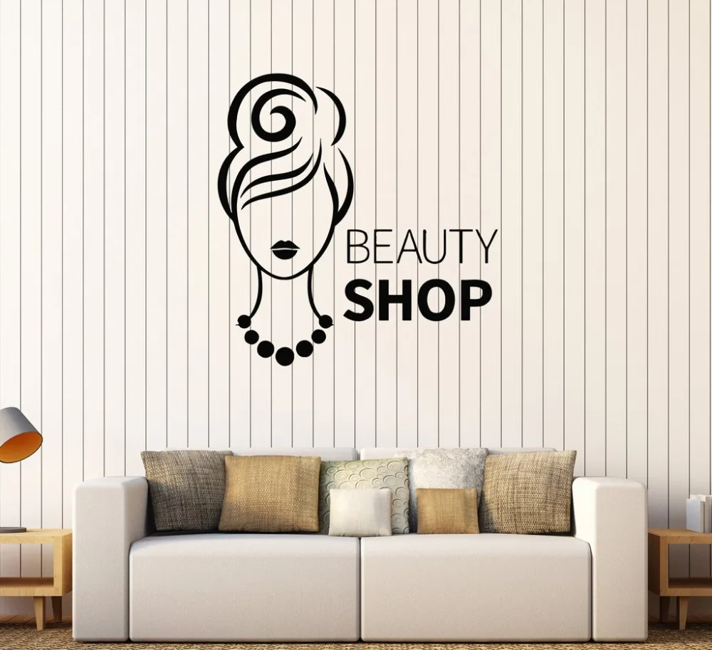 

Женская виниловая наклейка на стену Beauty Shop, водонепроницаемые самоклеящиеся Стикеры, модные Стикеры для девочек со съемным дизайном, роспись, SA178