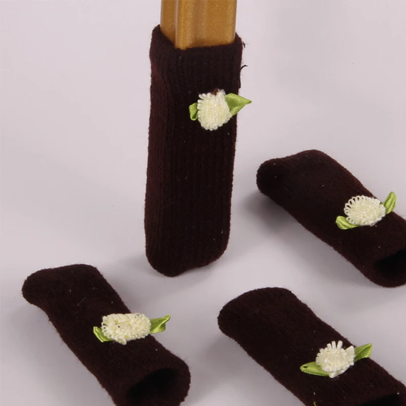 4 шт. защитный чехол для стула стола с цветком, противоскользящие носки ручной вязки для мебели, шерстяное покрытие для ног