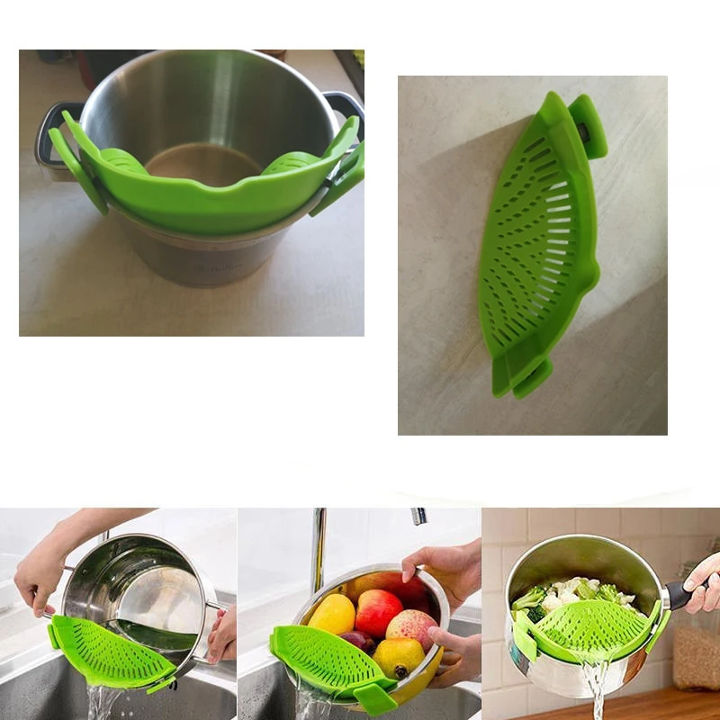 Silicone Pot Pan Bowl Funnel Strainer Kitchen Rice Washing Colander