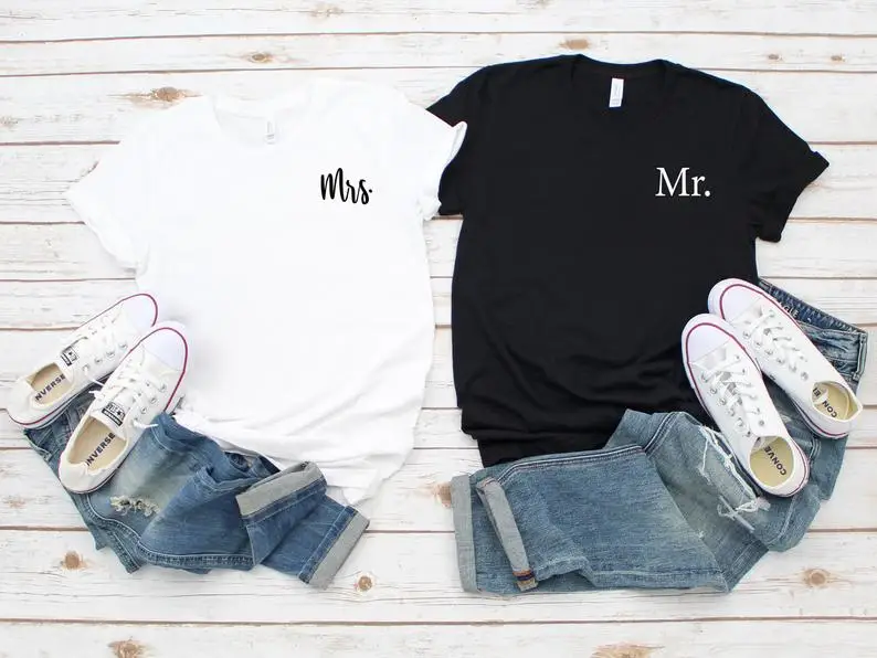 Skuggnas Новое поступление Mr and Mrs футболки для пары футболка свадебный подарок юбилей футболки для девочек милые его и ее рубашки парные