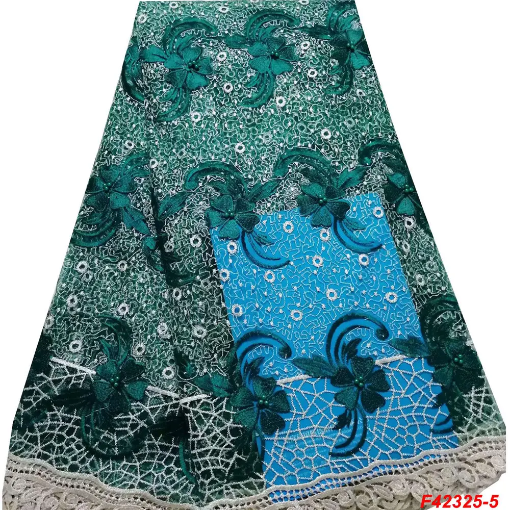 Зеленая французская сетчатая кружевная ткань последняя бисерная нигерийская кружевная ткань с вышивкой высокого качества Свадебные африканские кружевные ткани F42325