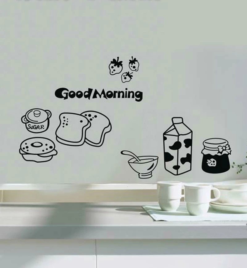Good morning breakfast combination wall decals Warm family dining room kitchen fridge decorative wall stickers Good morning breakfast combination wall decals Warm family dining room kitchen fridge decorative wall stickers
