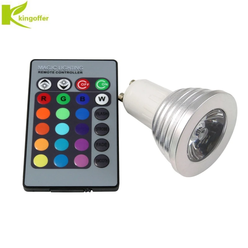 

Kingoffer E27 E14 GU10 LED 16 Color Changing Magic Light Bulb Lamp 85-265V 110V 220V RGB Led Spot light + IR Remote Controller
