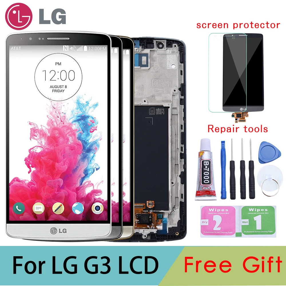 

Display for LG G3 LCD Touch Screen Digitizer with Frame Replacement Original D850 D851 D855 Black White Gold
