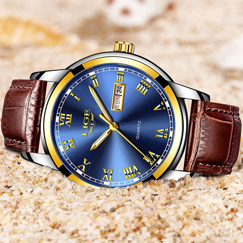 Новые модные повседневные водонепроницаемые кварцевые часы от бренда LIGE, мужские военные кожаные спортивные часы, мужские часы, мужские часы