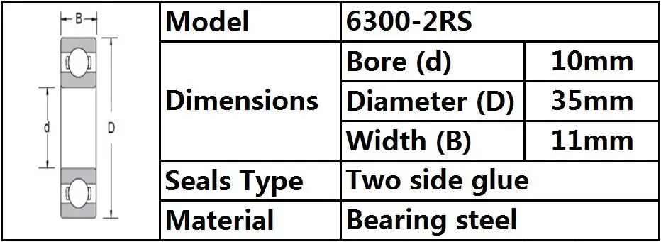 1 шт. 6300-2RS шариковый подшипник 10x35x11 мм глубокий шаровой подшипник высокого качества 6300RS 6300