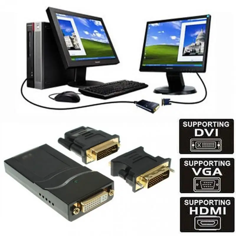 

3 in 1 USB 2.0 UGA to DVI VGA HDMI Multi Display Monitor Converter Connector Graphic Adapter for Windows PC Laptop HDTV