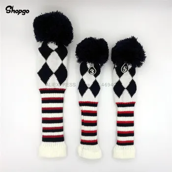 

White&Blue Pompom Golf Headcovers Knit Golf Driver Fairway Woods Covers #1 #3 #5 Golf Clubs Accessories For Man Women