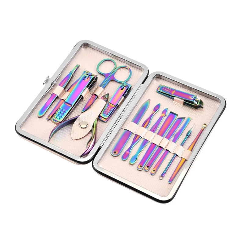 Online 15 stücke Edelstahl Maniküre Werkzeuge Set Nägel Clipper Schere Professional Pediküre Tool Kit Häutchen Pusher Nail art Pflege Werkzeug