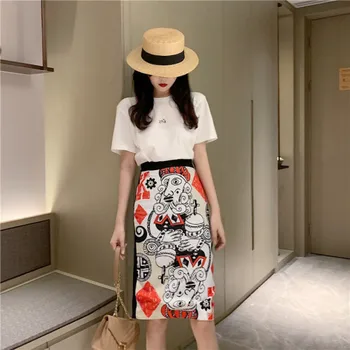 

Korean Loose 2019 Letter Two Piece Set High Waist A-line Women 2 Piece Skirt Sets Brief Casual Fashion Twinset