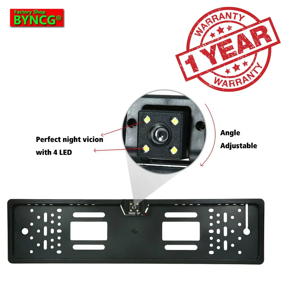 

EU European License Plate Frame Car Rear View Camera Waterproof Night Vision Reverse Backup Camera 4 LED light