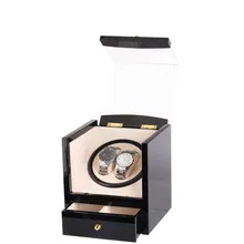 Watch Winder Wood Box 2 Slots Global Use with US/AU/UK/EU Plug Battery Black Wood Watch Winder Case for Jewelry&Watches Display