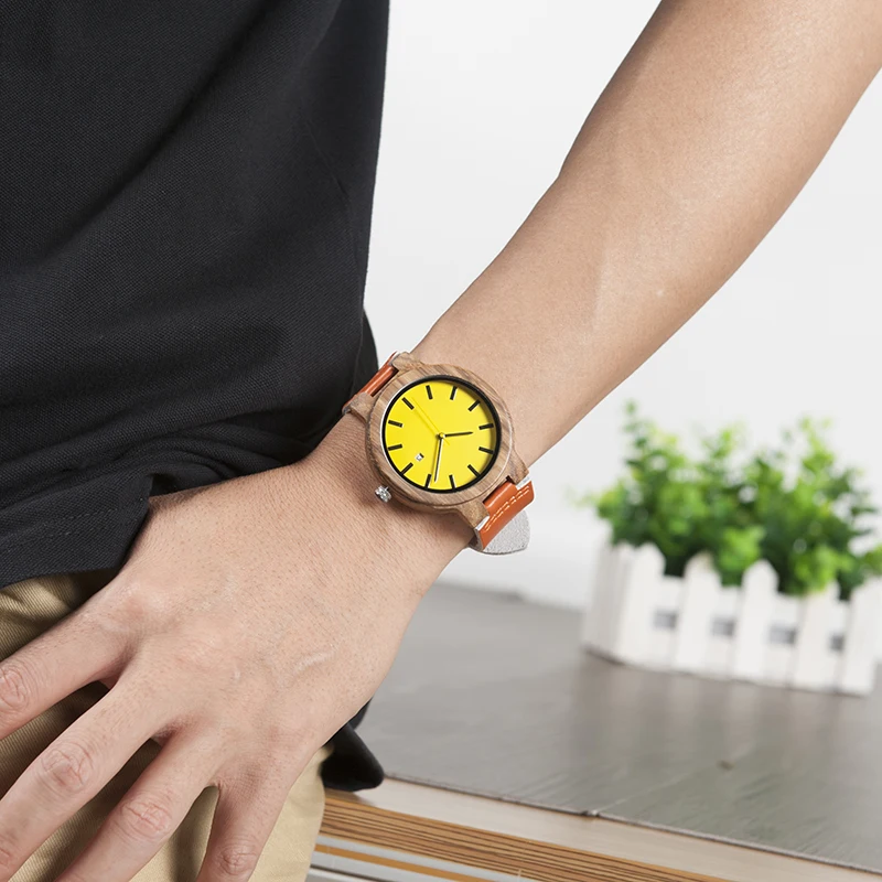 BOBO BIRD Men's Zebra Wood Watches Timepiece Colorful Design Men Top Brand Dress Wrist Watches in Gift Bamboo Box