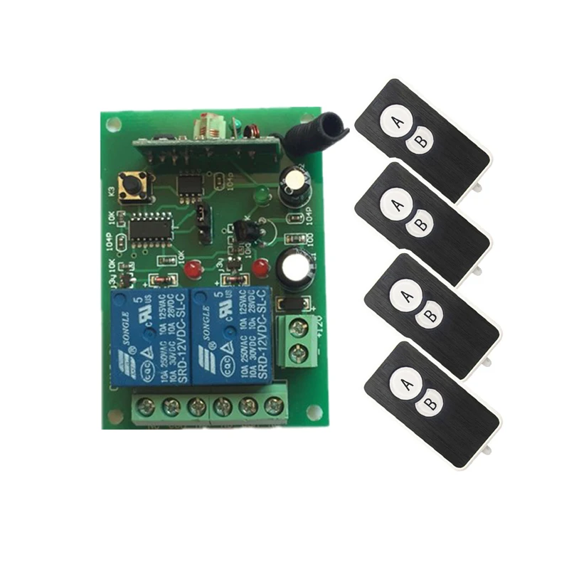 

DC12V 2CH RF Remote Control Switch System teleswitch Transmitter + 1 X Receiver 2ch relay smart home z-wave 315/433 MHZ