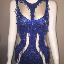 Синий сексуальный тонкий перспективный женский певец блестящие заклепки из горного хрусталя блестки женские сценические танцевальные костюмы на выпускной купальник