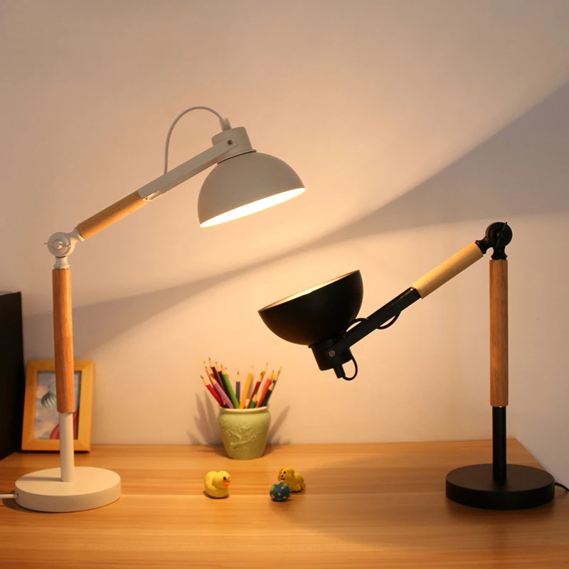 

MDWELl Modern Rotating Table Lamps Wood Led Table Lamp with Iron Shade White or Black Table Light Reading Room Adjustable Angle