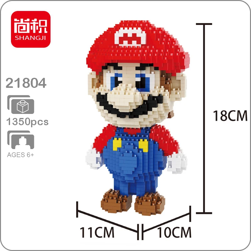 Классическая видеоигра Супер Марио красный 3D модель 1350 шт DIY микроконструктор