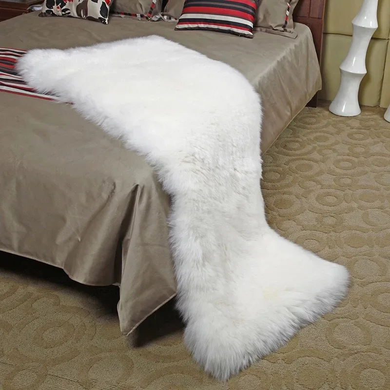 Sheepskin Chair Cover Wool Carpet Chair Cover Bedroom Faux Mat Seat Pad Plain Skin Fur Plain Fluffy Area Rugs Washable