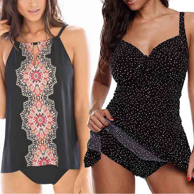 Kaufen Tengweng Sexy Schwarz Plus Größe Floral Badeanzug 2017 Frauen Sport Tiefem v ausschnitt Druck Bademode Bad anzug Rock Monokini 5XL