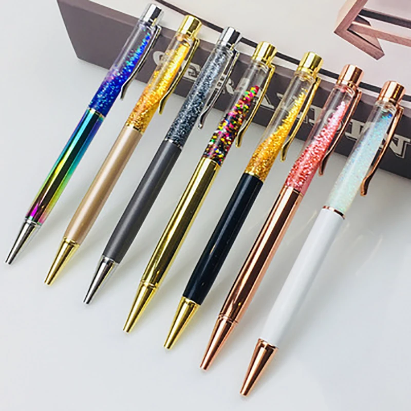 

Creatively 1.0mm Luxury Ballpoint flow oil crystal Gold foil Metal Copper colorful high-grade gold powder quicksand penwith box