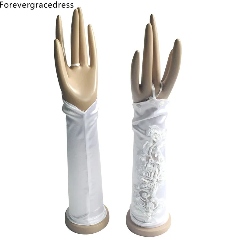 

Forevergracedress Luxury White Ivory Bridal Gloves For Wedding Bride Cheap Lace Applique Accessories ST07