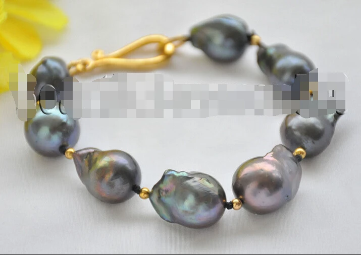 

Z7105 22mm BLACK BAROQUE tear-drop KESHI REBORN PEARL BRACELET 8inch @^Noble style Natural Fine jewe SHIPPING new >>free shippin