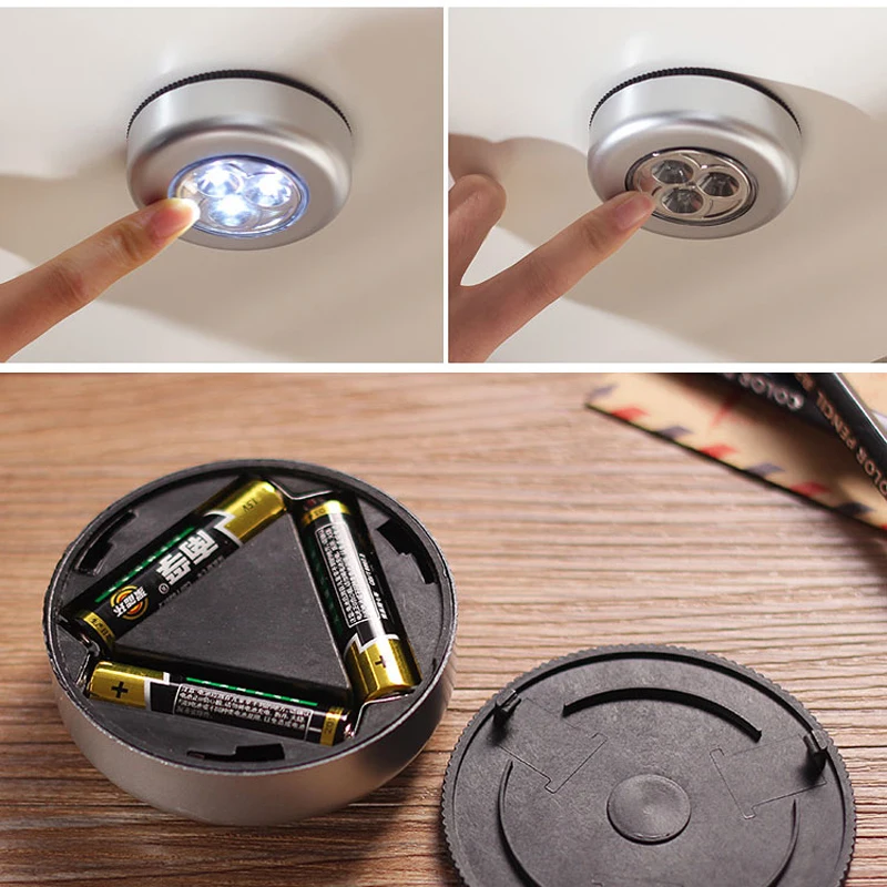 Mini 3 Led Touch Sensor Night Light 3PCS Push Led Wall Lamp Wireless Self-Stick Under Kitchen Cabinets Portable Pathway Stairway (13)