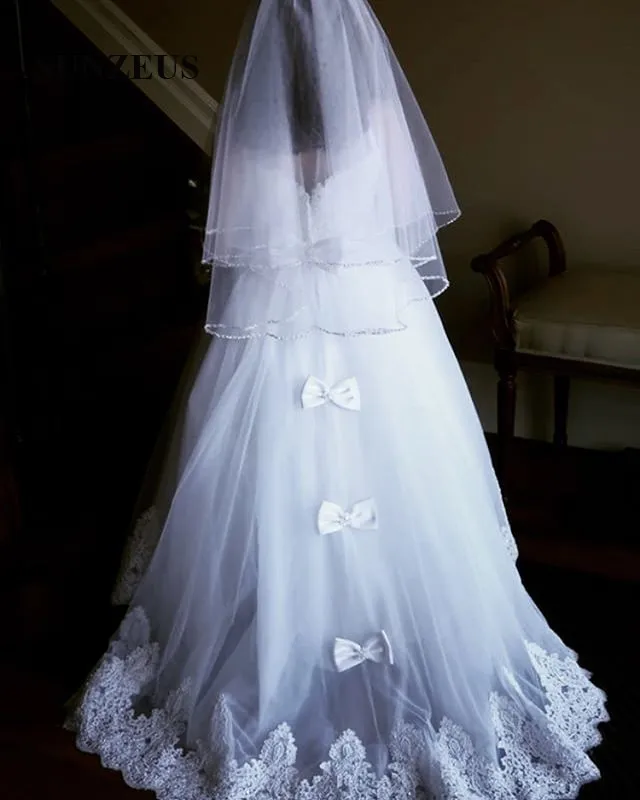 Иллюзия круглым вырезом белая Свадебная вечеринка платье для детей с кружевной аппликацией Платье для девочек с цветочным узором с бантом