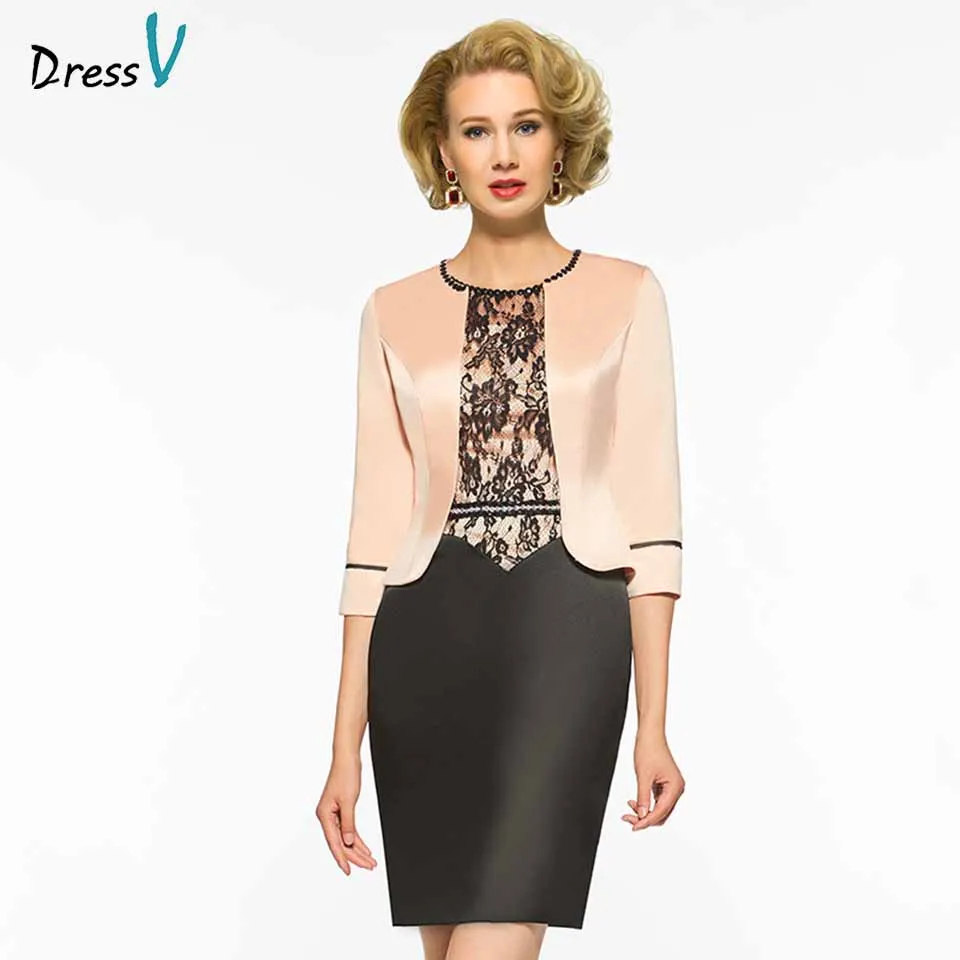 Dressv элегантное платье для матери невесты с круглым вырезом и бусинами куртка