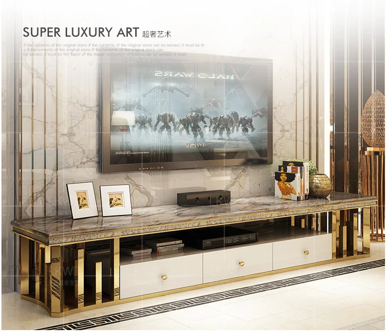 Natural marble Stainless steel TV Stand modern Living Room 