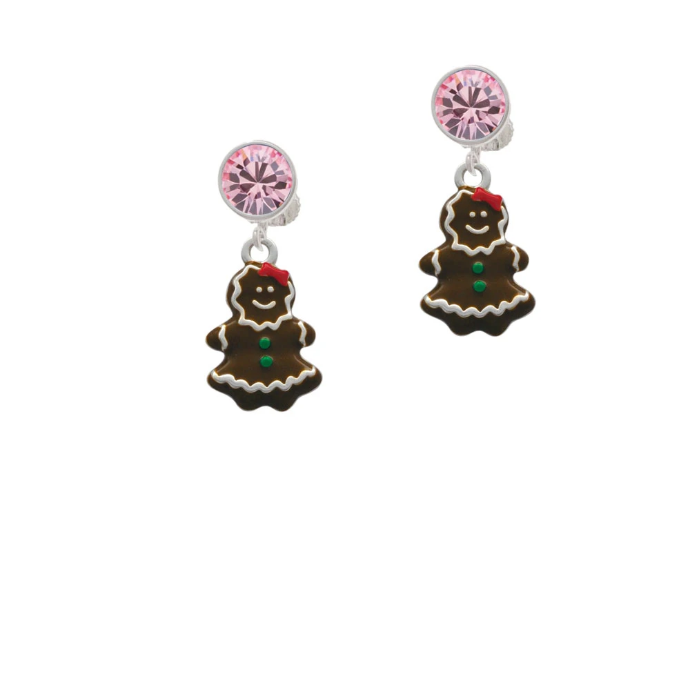 Enamel Gingerbread Girl Crystal Clip On Earrings (3)