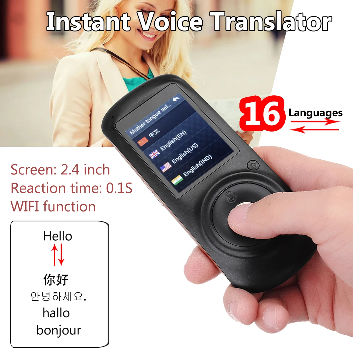 

16 Language Voice Instant Translator Portable Mini Languages Interpreter Real Time Russian Language Traductor Learning Vocal