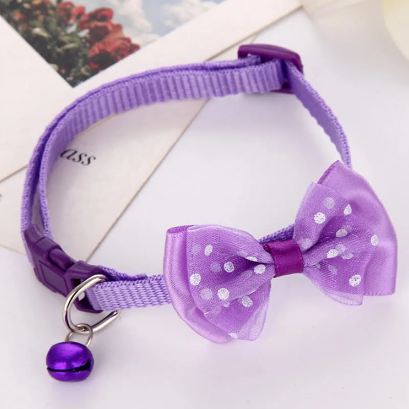 Популярный регулируемый ошейник для питомцев, милый галстук-бабочка для собак, кошек, нейлоновый колокольчик, галстук-бабочка для котят - Цвет: Фиолетовый