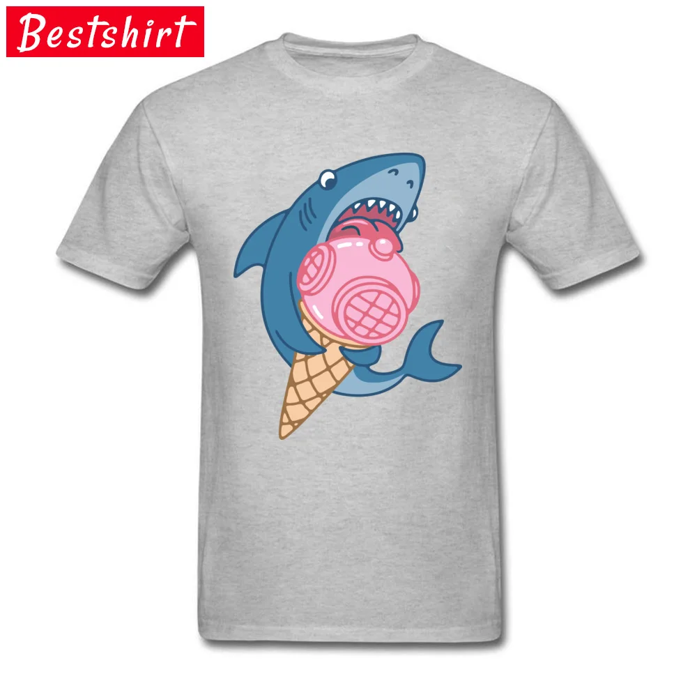 cosie Shark and ice cream Round Neck Tshirts Summer T Shirt Short Sleeve for Adult Wholesale 100% Cotton Design T Shirt Shark and ice cream grey