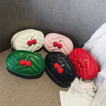 

New Korea Kids Cute Waist Packs With Cherry Accessories PU Fanny Pack Fashion All Match Coin Purse Princess Mini Waist Bag