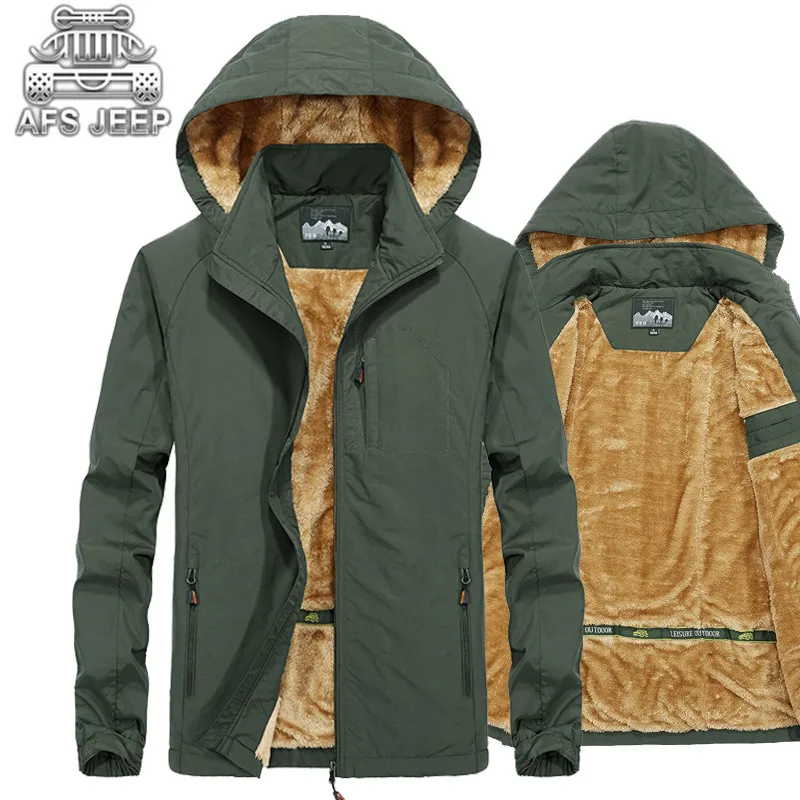 Густой шерсти теплый AFS джип Для мужчин куртка осень-зима быстро сохнет мех внутри армия Militare куртка-бомбер мужской куртки и пальто