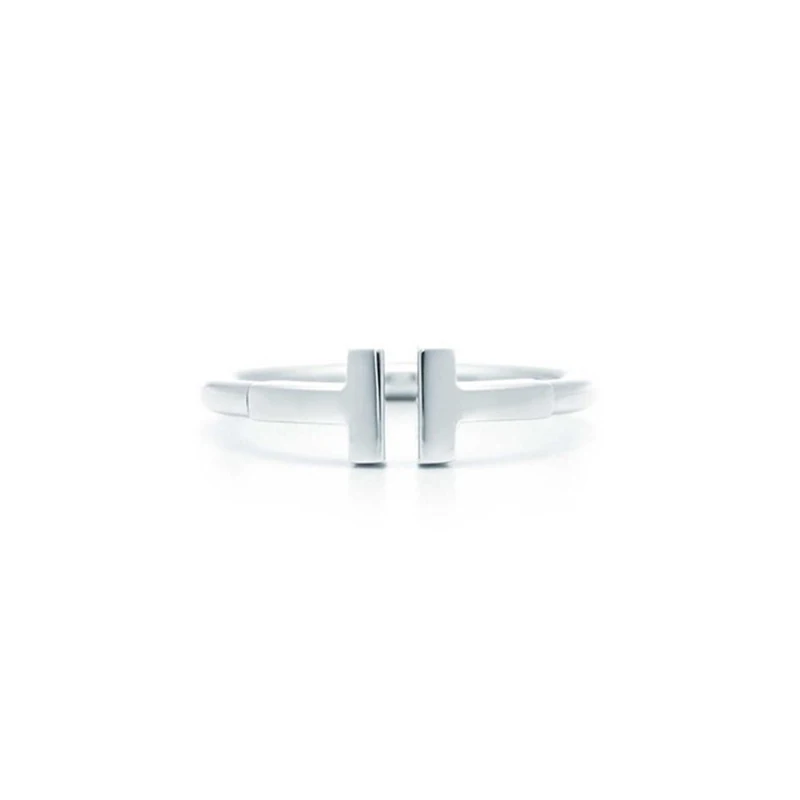 

DERMSPE TIFF S925 Silver New Simple Fashion T Character Charm Ring Gold Open Coil Ring Wedding Ring Couple Ring