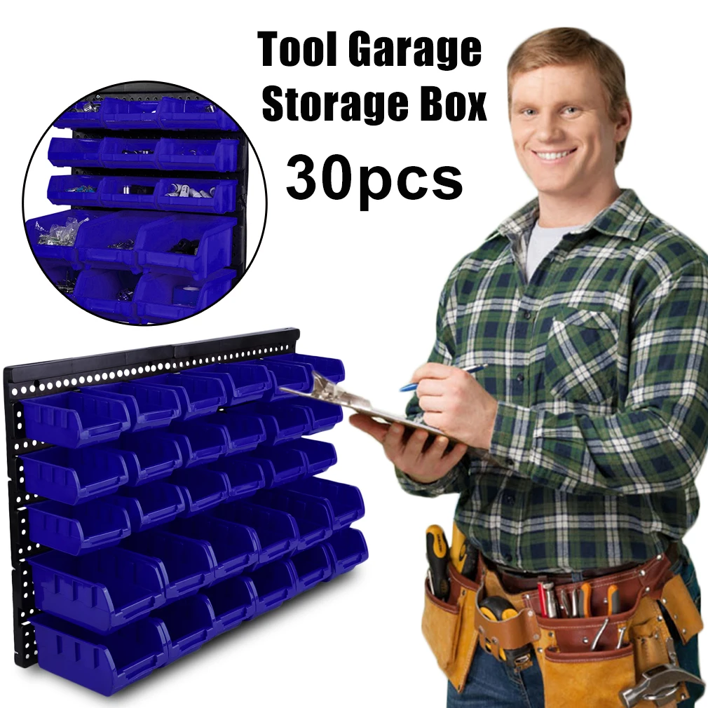 

30pcs/set Wall Mounted Beveled Modular Parts Box Small Part Plastic Bins Organizer Rack Anti-static Storage Rack Garage Tools