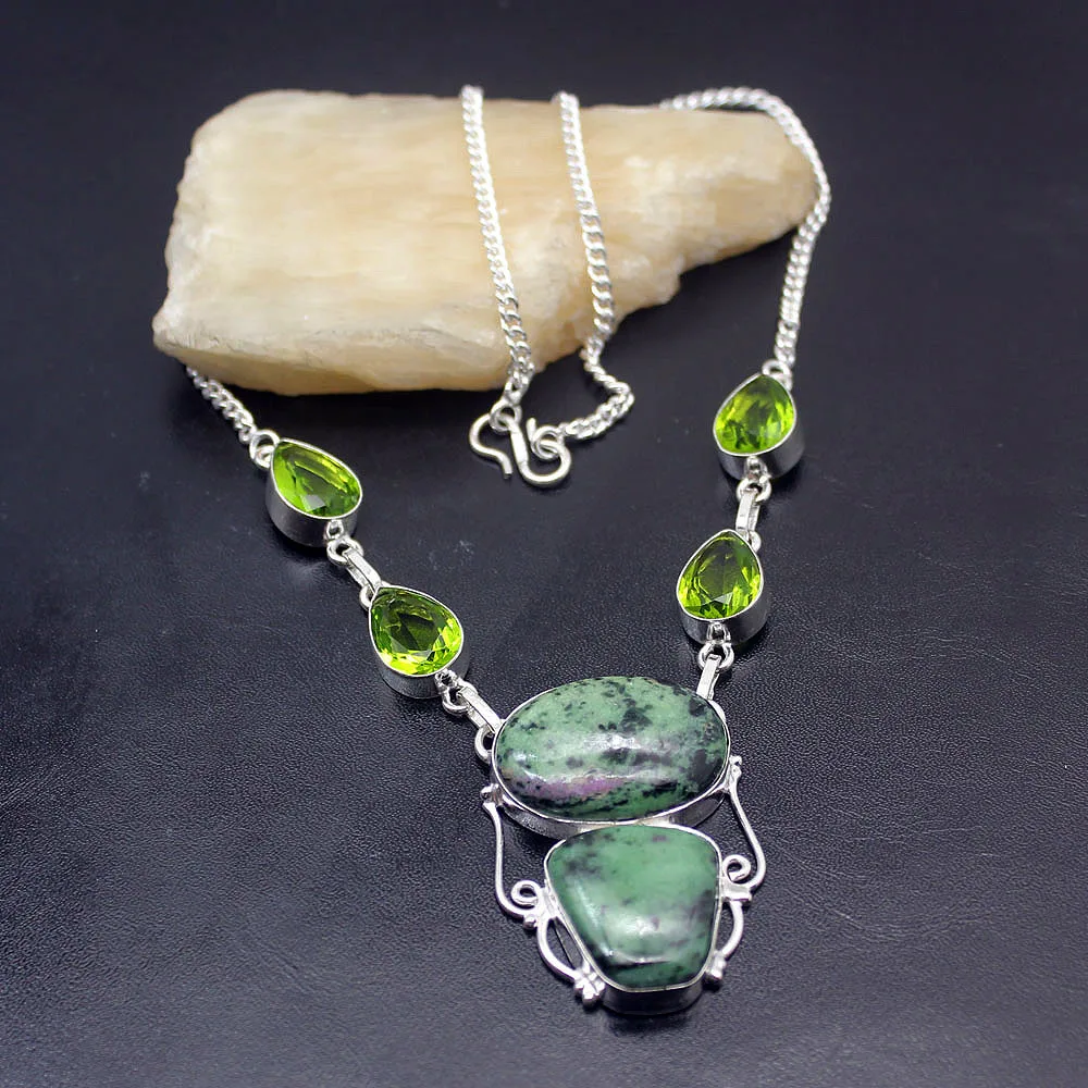 Trendy Natural Green Obsidian Peridot 925 Sterling Silver