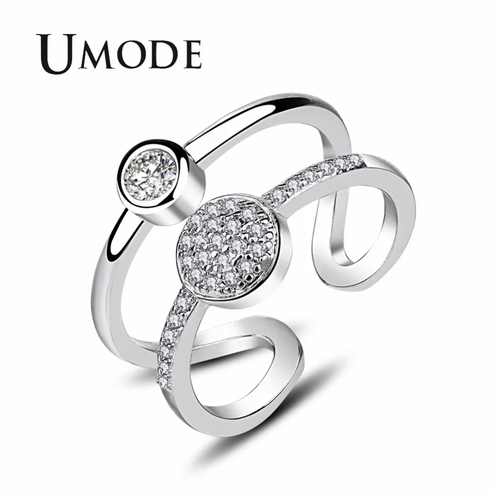 

UMODE Engagement Wedding Bridal Adjustable Open Rings for Women Round Clear Crystal CZ Stone Jewelry Accessories bague UR0435